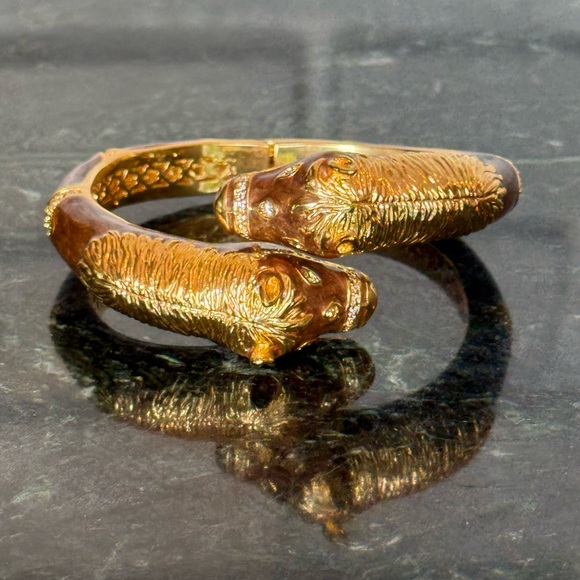 Horse Head Gold and Brown lacquer Hinge Bracelet - Picture 1 of 6